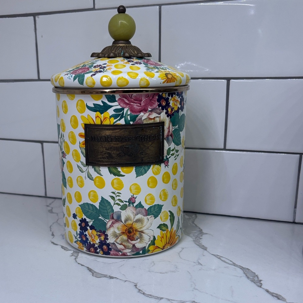 MacKenzie Childs Buttercup Canister, rare, and discontinued
